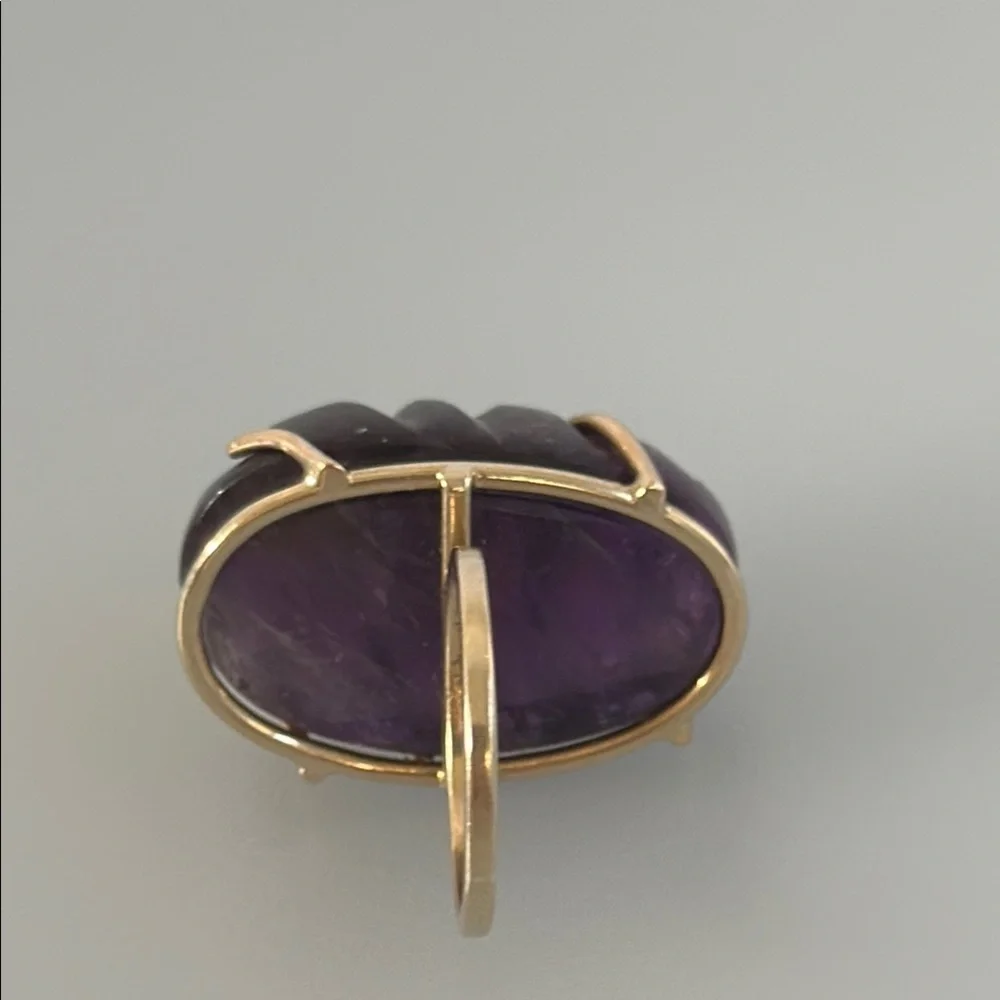 14k real solid gold cabochon amethyst ring